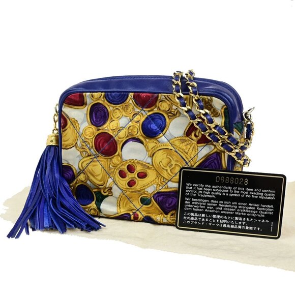 CHANEL CC Gripoix Jewel Tassel Mini Shoulder Bag Canvas Leather BE VTG 675RK890 - Picture 1 of 16